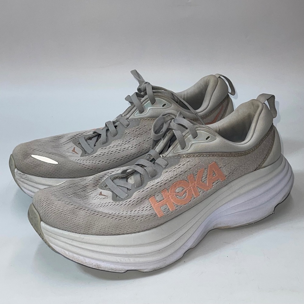 Hoka Bondi 8 Womens Size 10 Harbor Mist Rose Gold Running Shoes 1127952 HMLR